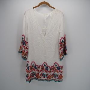 Sage White Floral V-Neck Pullover Dress Size Small